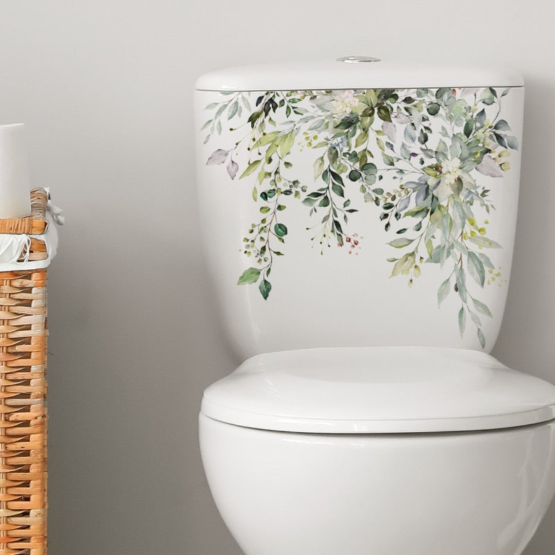 Green Plant Leaves Bathroom Toilet Set