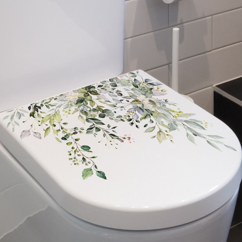 Green Plant Leaves Bathroom Toilet Set