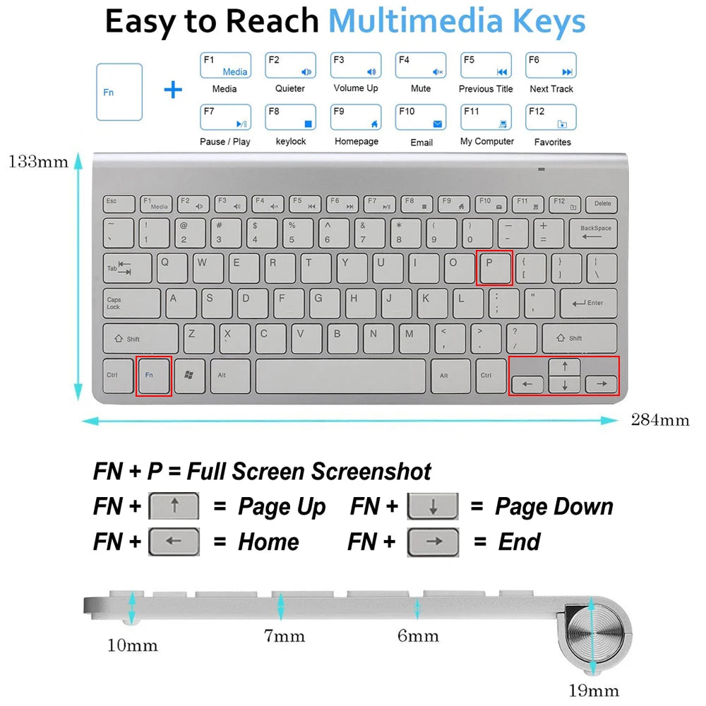Slim Mini USB Wireless Keyboard Small Computer Wireless Keyboards Compact External Keyboard for Laptop Tablet Windows Desktop PC