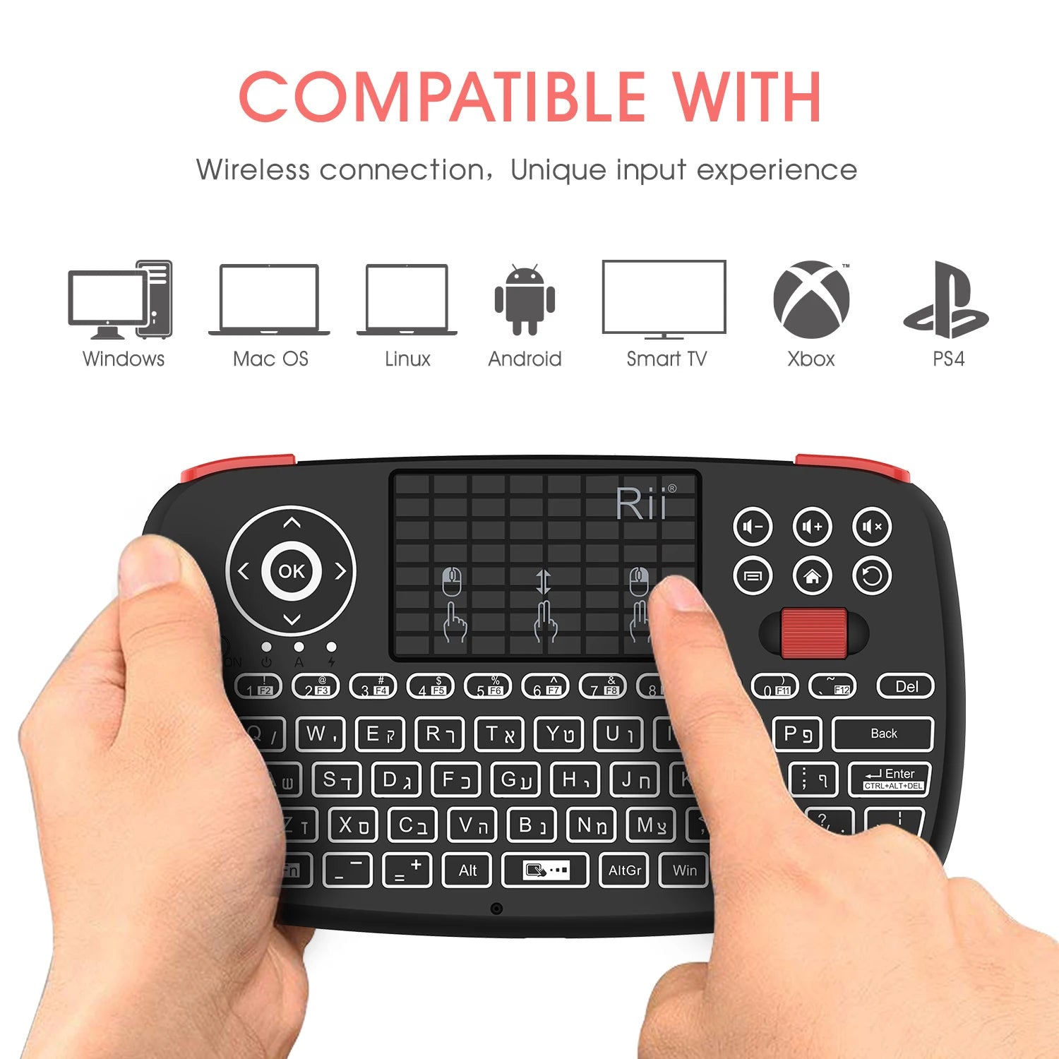Original Rii i4 Bluetooth US/RU/HE/ES/FR Keyboard Portable Mini Wireless Keyboard With Backlit Keypad Touchpad Android/Window