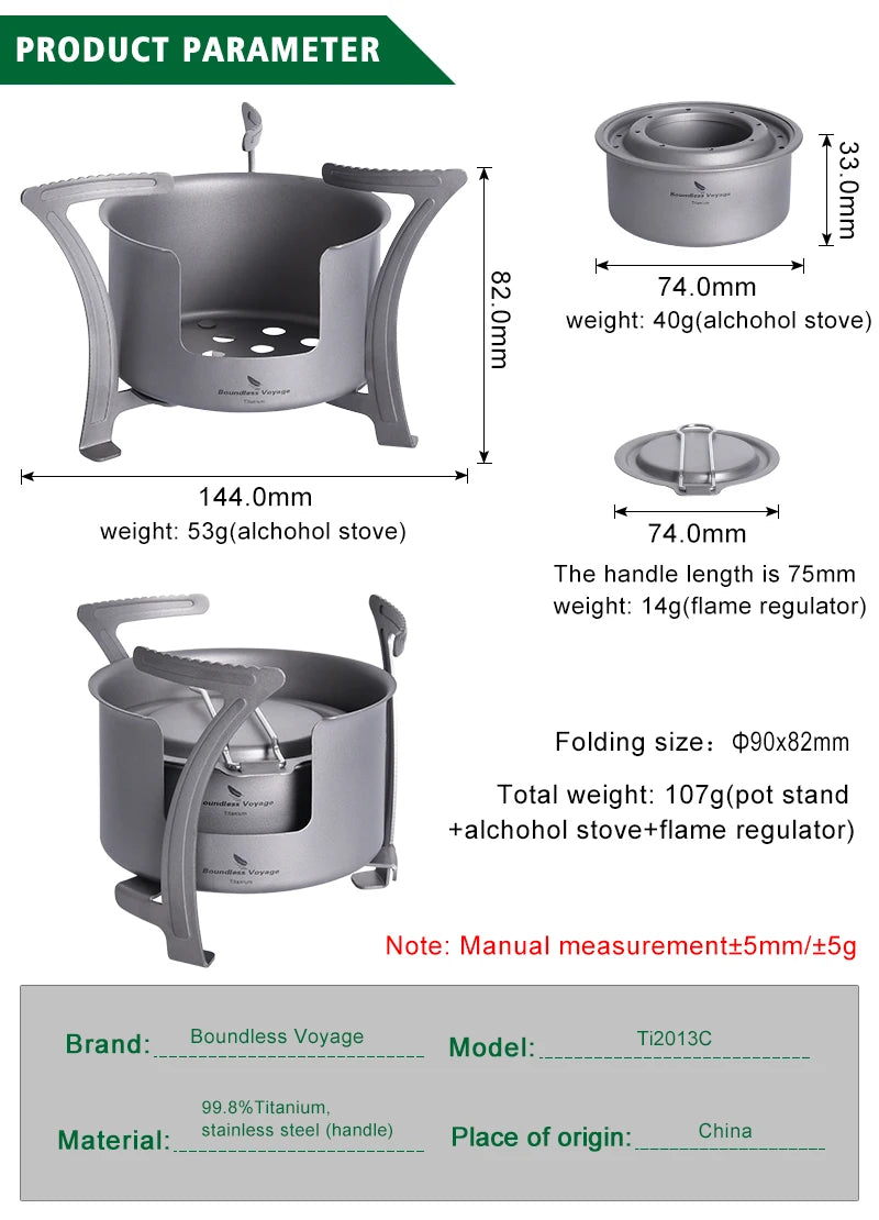 Boundless Voyage Ultralight Titanium Wood Burning Stove Camping Alcohol Stove Outdoor Multi-Fuels Mini Stove Small Stove