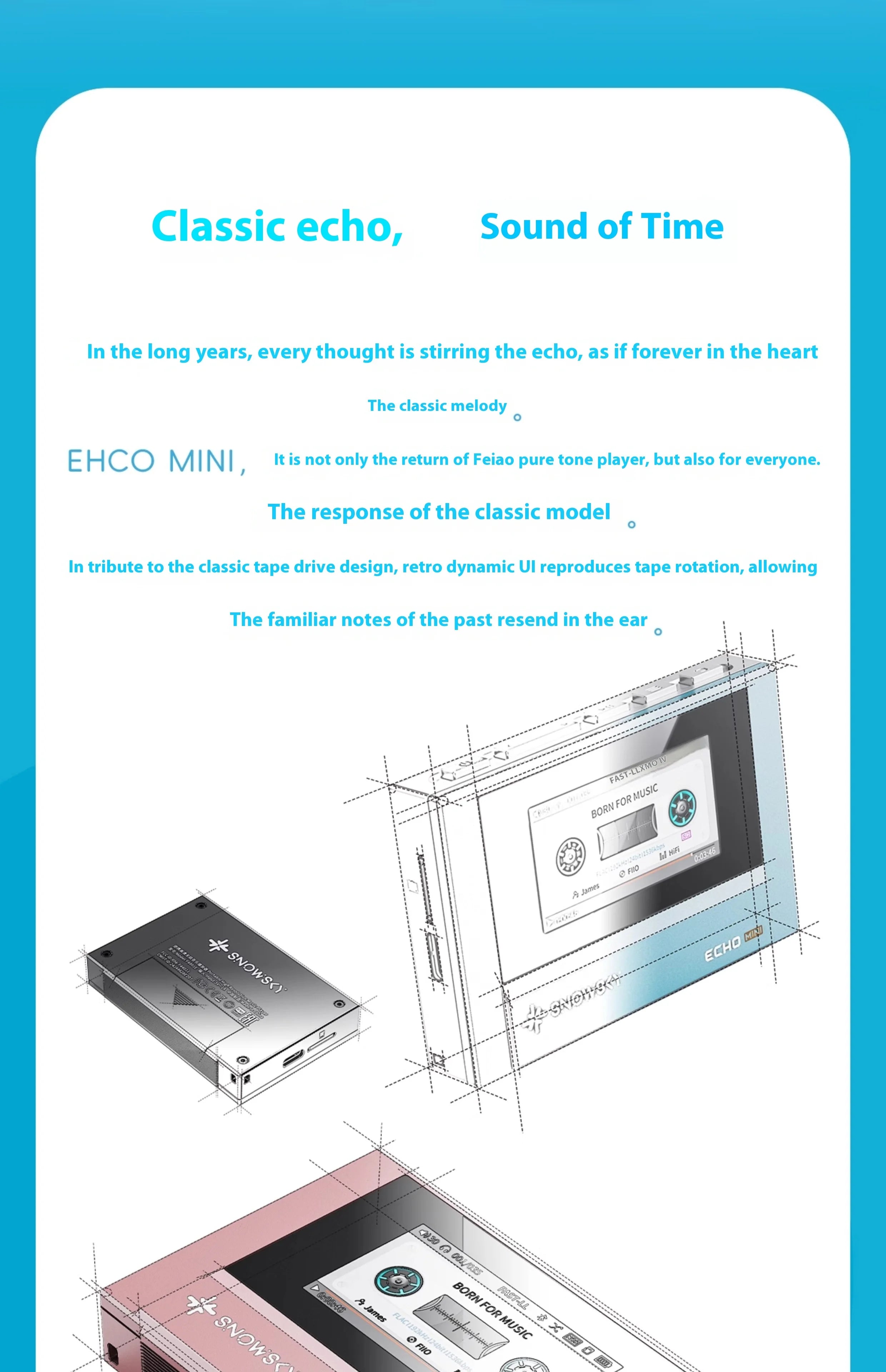 FIIO SnowSky ECHO MINI Wireless Bluetooth MP3 Player Portable Audio LCD Custom Mini Music Player for Music Lovers Gift Idea