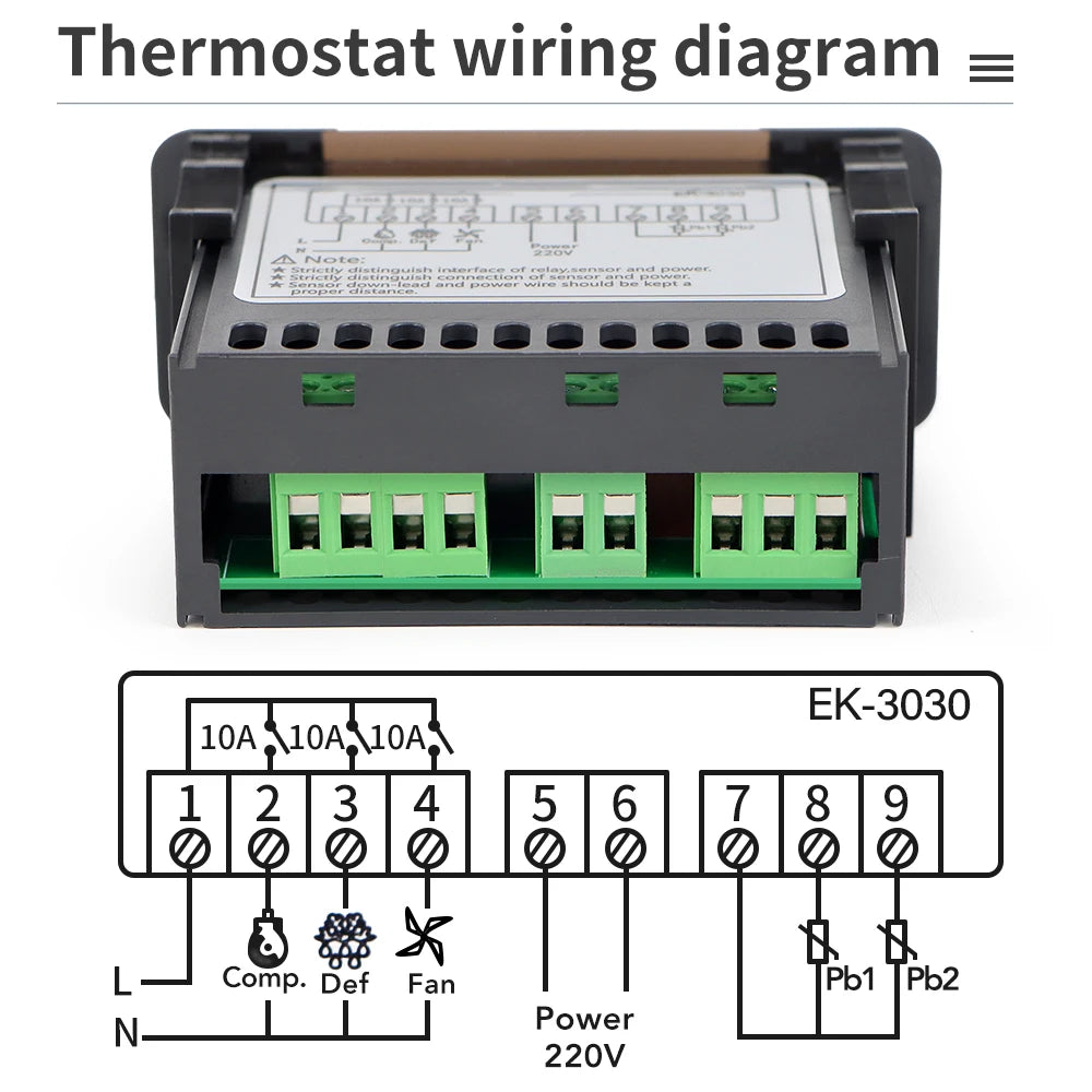 Digital Thermostat for Incubator Temperature Controller Heating Cooling Refrigeration Defrosting Fan Thermostat Relay Sensor