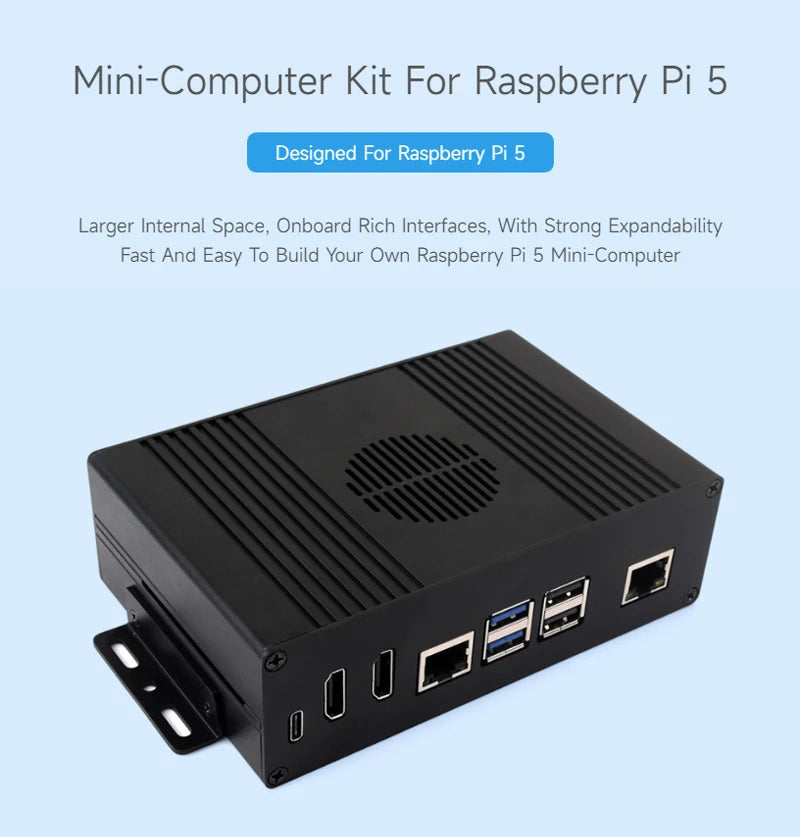 Raspberry Pi 5 All-In-One Mini-Computer Kit PCIe to 4-Ch USB3.2 Gen1 Ports Module BOX Aluminum Alloy Case for RPi 5