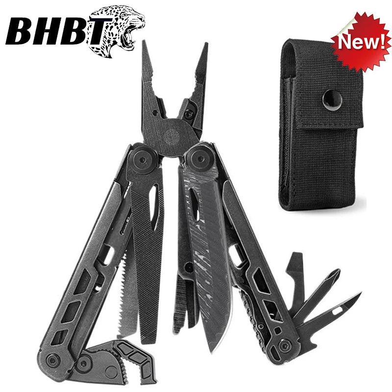BHBT 15 in 1 Multi Tool Pliers Multi-functional Wrench with Damascus Knife Folding EDC Outdoor Survival Multi Tool Home Repair