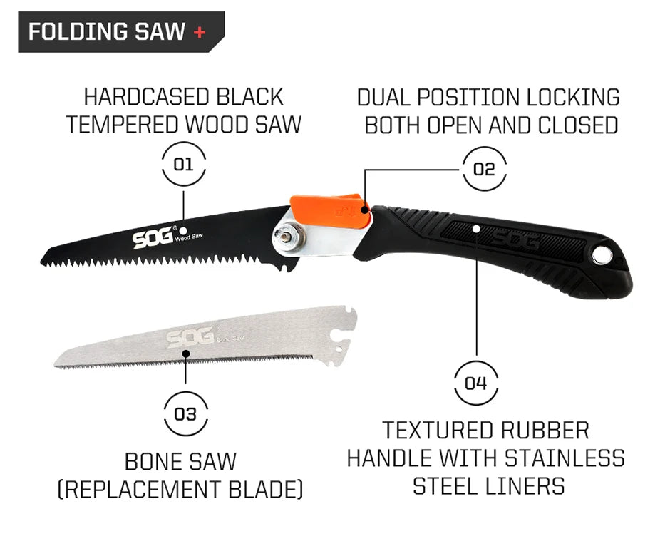 SOG Multifunctional Folding Saw – Portable EDC Tool for Household, Hunting, Outdoor Camping Equipment, Survival & Woodworking
