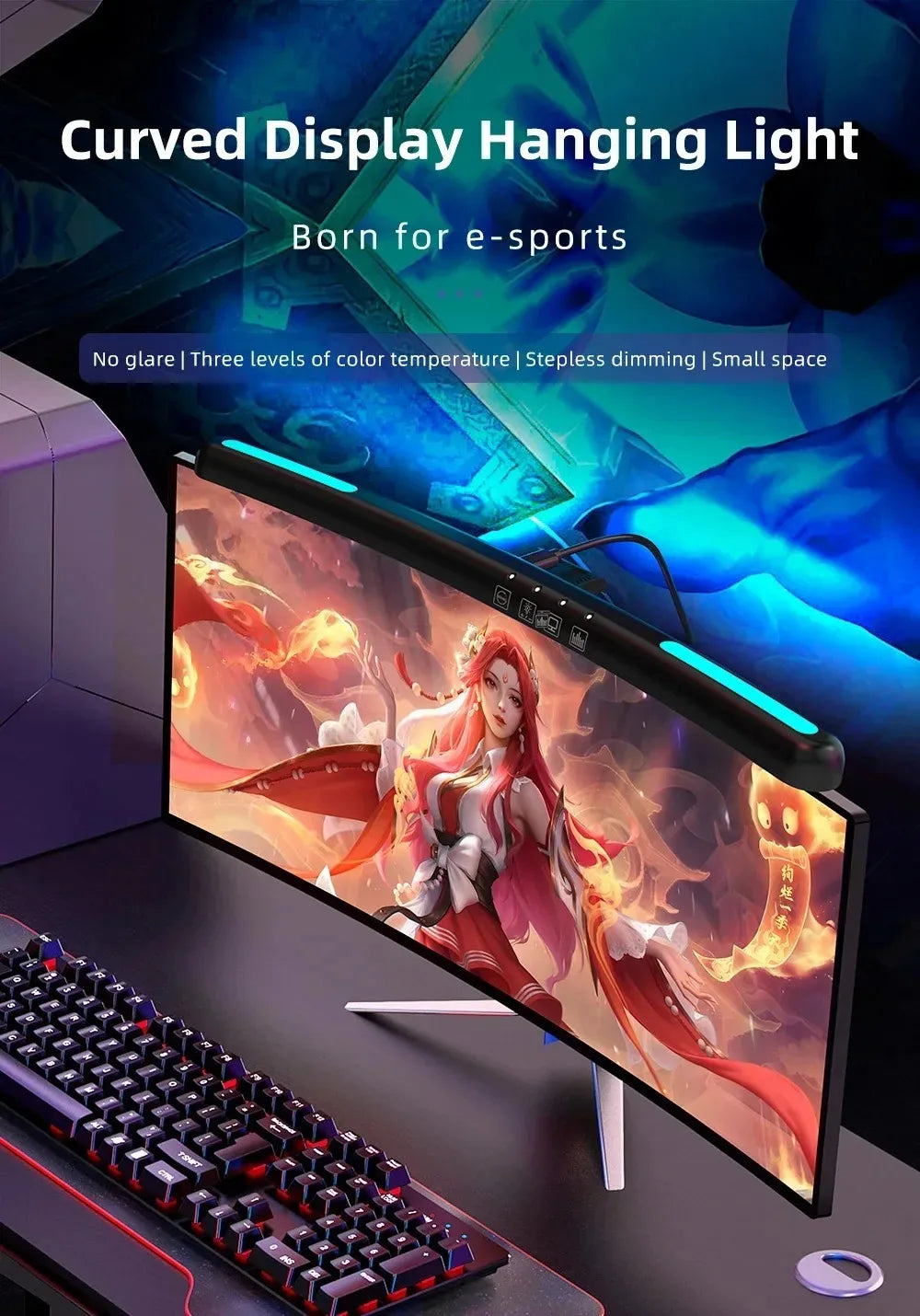 Curved Monitor Light Bar RGB Backlight for Screens, Computer Bar Lights with Color Temperature Brightness Stepless Dimming