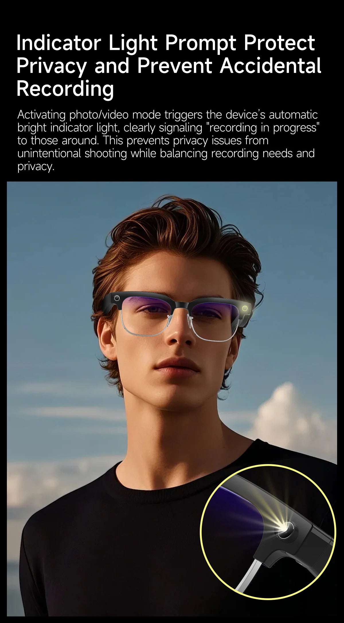 2026 AI Smart Glasses Men with 800W HD Camera Real-time Voice Translation & Call POV Video Recording Smart Eyewear Travel/Vlog