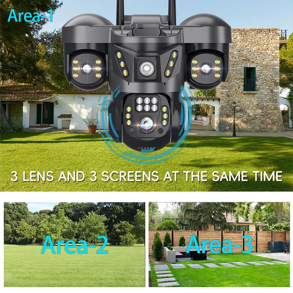V380 Pro WiFi IP Camera Outdoor 15MP 8K Triple Lenses Triple Screens Security Video Monitor Night Vision Waterproof CCTV Cameras
