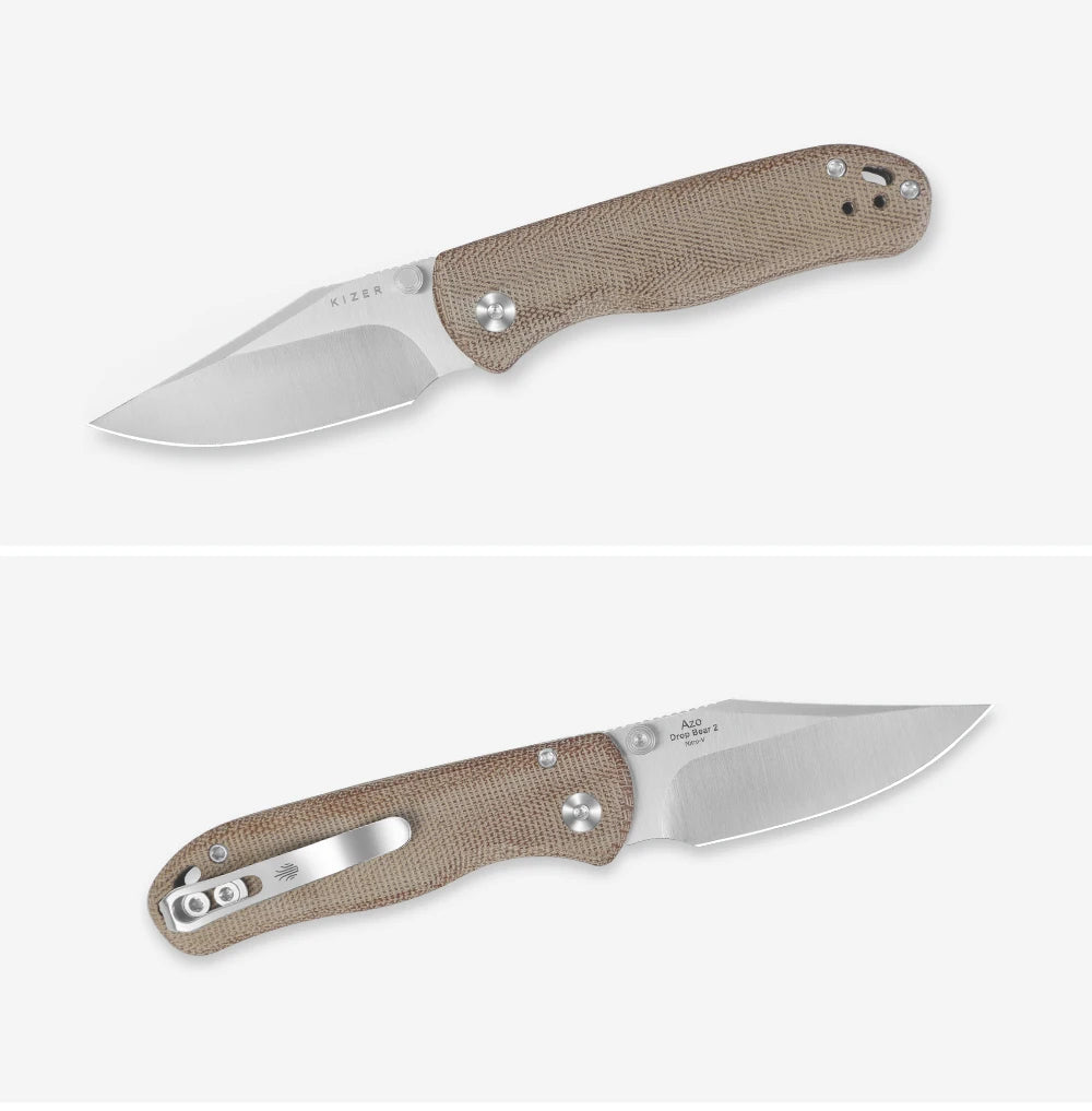 Kizer Pocket Folding Knife Drop Bear 2 V3619.2C Aluminum/Micarta/Richlite Handle With NitroV Blade Outdoor EDC Camping Knives
