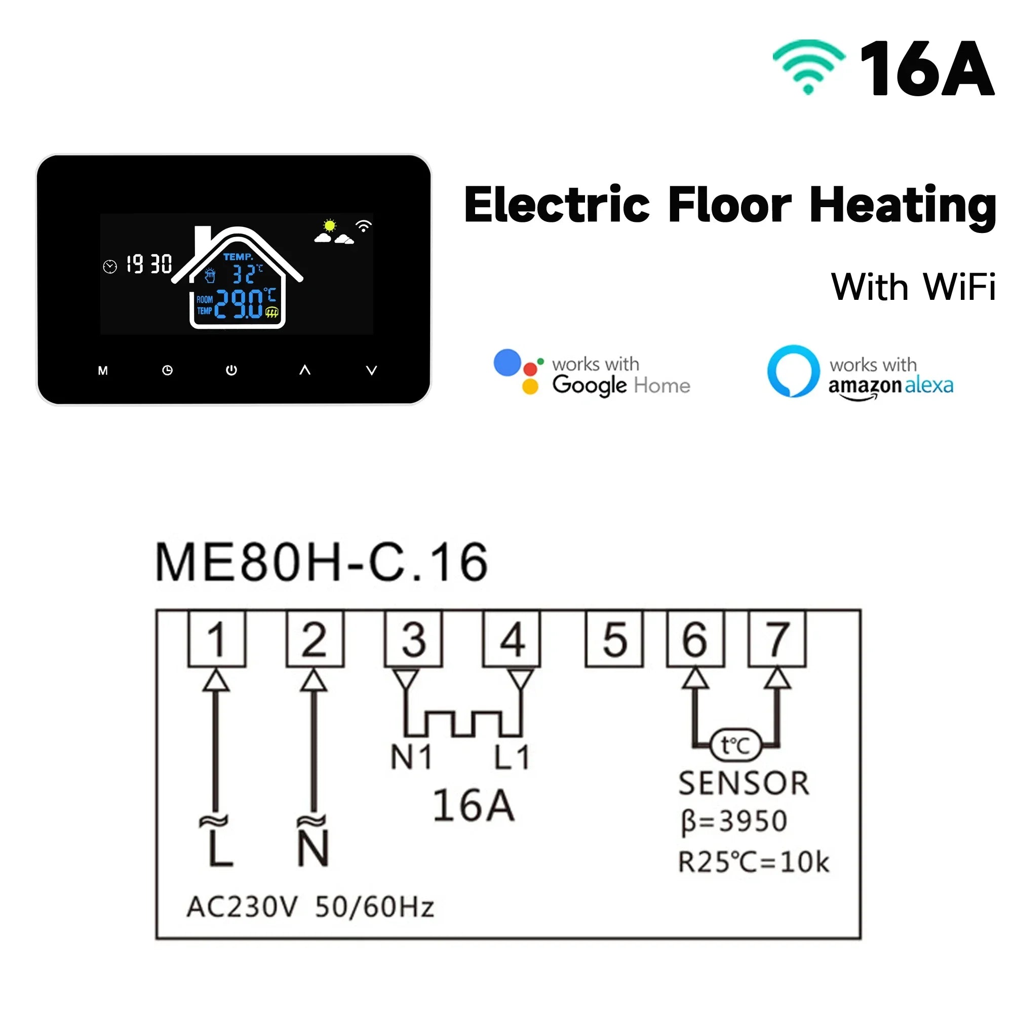 2024 New Smart Thermostat Tuya WiFi Temperature Controller Electric Floor Heating Plumbing LCD Display for Alice AlexaGoogleHome