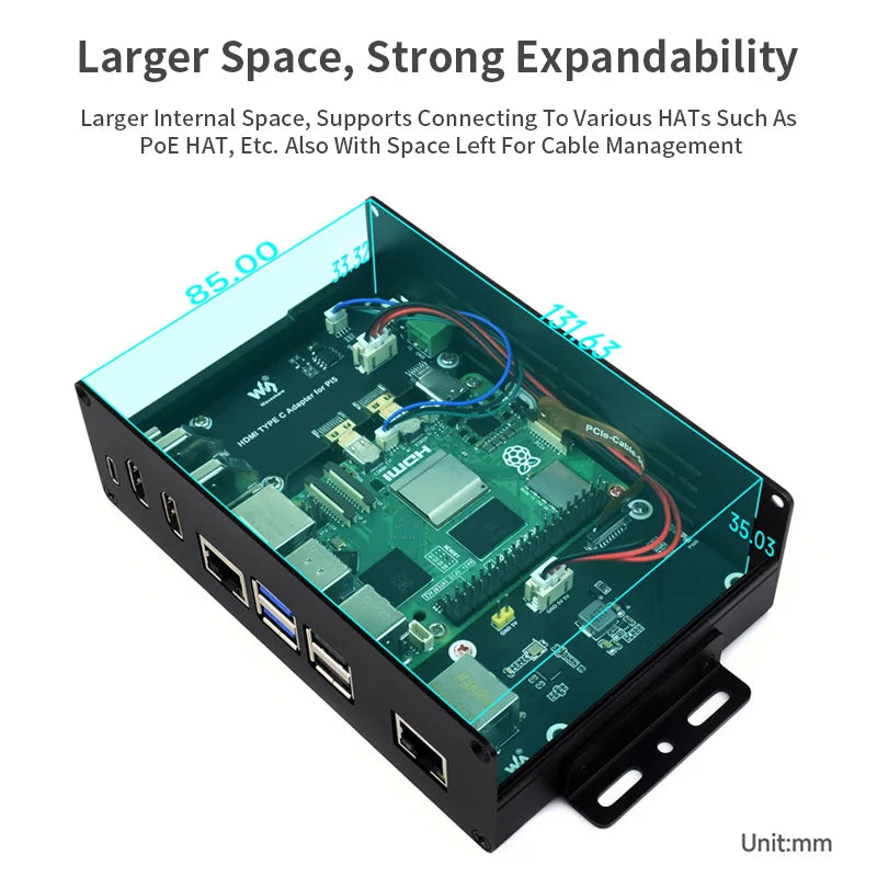Raspberry Pi 5 All-In-One Mini-Computer Kit PCIe to 4-Ch USB3.2 Gen1 Ports Module BOX Aluminum Alloy Case for RPi 5