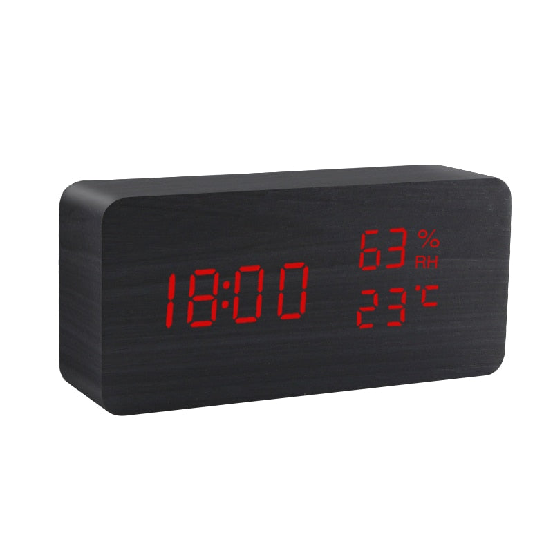 Table Voice Control Digital Wood Alarm Clock