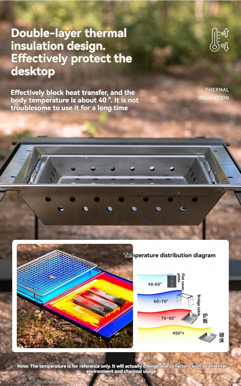 CAMPINGMOON UG-1 Unit IGT Carbon Grill Camping Table Expansion Windproof BBQ Double-Layer Insulated Firewood Stove