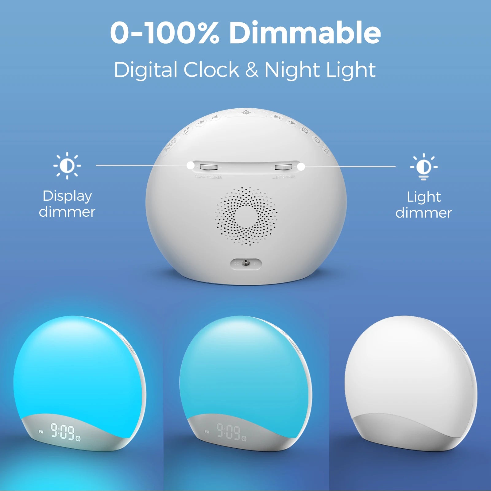 Awakening Wake Up Sunrise Alarm Clock Table Clock Dimmable with 3 Ring 8 Nightlight 26 Sound Sleep Timer Night Light