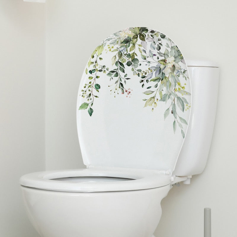 Green Plant Leaves  Bathroom Toilet Set