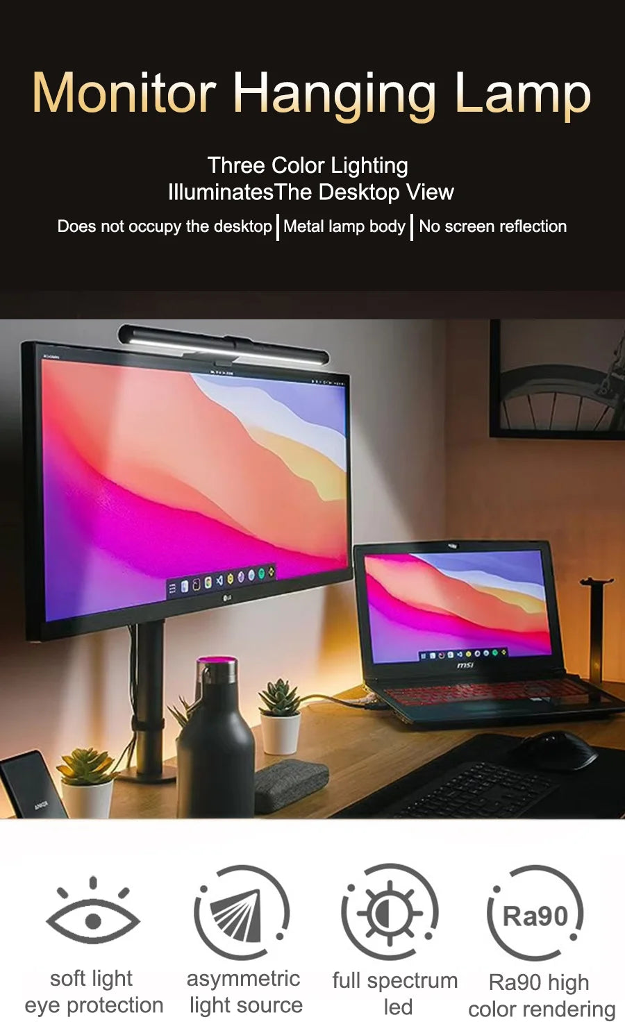 Screen LED Bar Desk Lamp PC Computer Laptop Screen Lamp Hanging Light Bar Table Lamp For LCD Monitor Office Study Reading Light