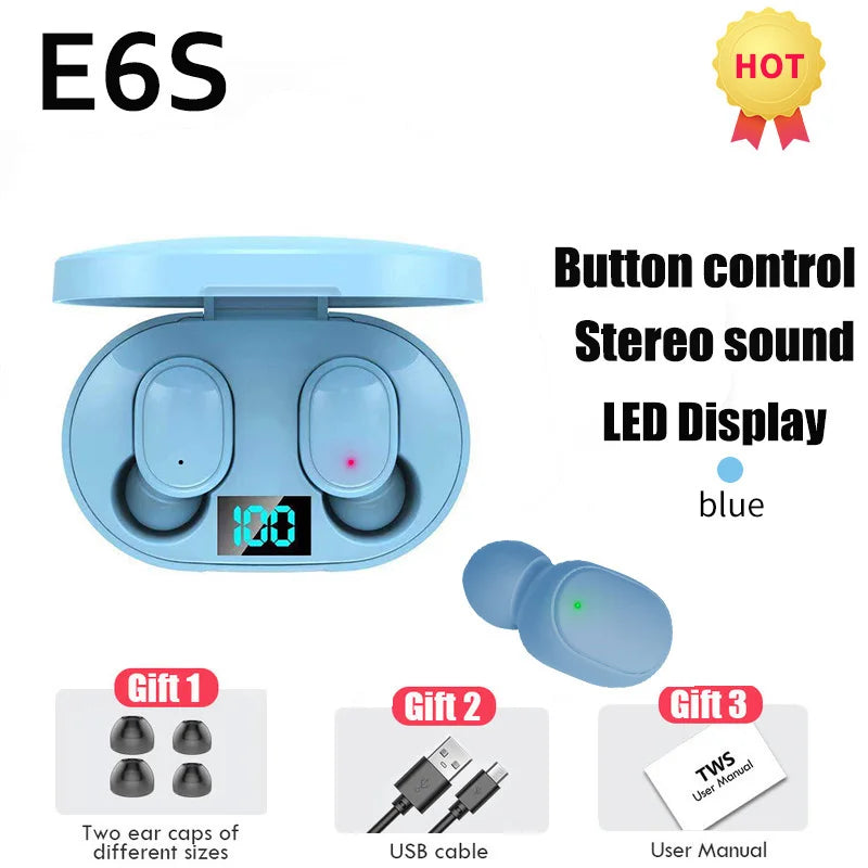 E6S Wireless Bluetooth Earphones TWS Bluetooth Headset Wireless Earbuds Noise Cancelling Headset With HD Microphone Headphones