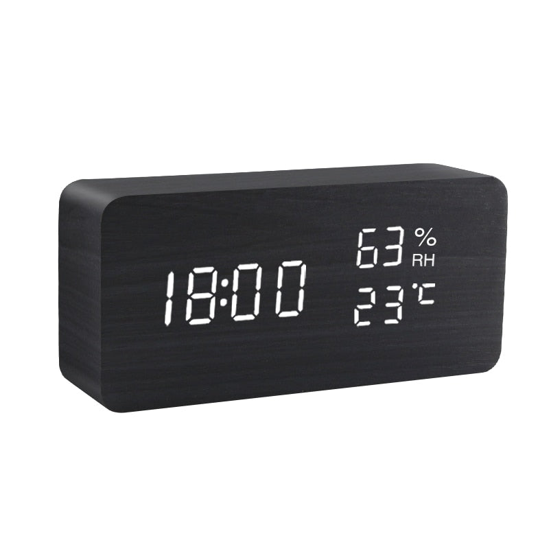 Table Voice Control Digital Wood Alarm Clock