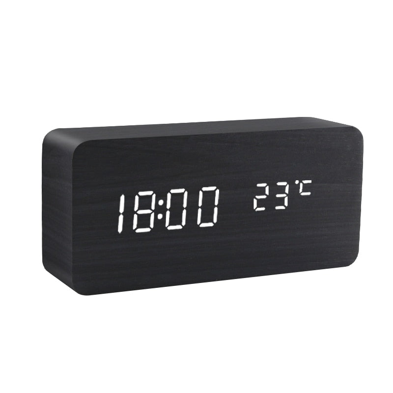 Table Voice Control Digital Wood Alarm Clock