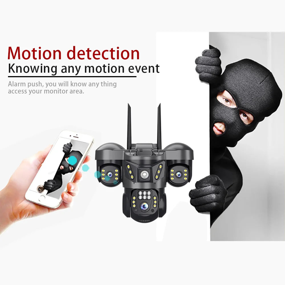 V380 Pro WiFi IP Camera Outdoor 15MP 8K Triple Lenses Triple Screens Security Video Monitor Night Vision Waterproof CCTV Cameras