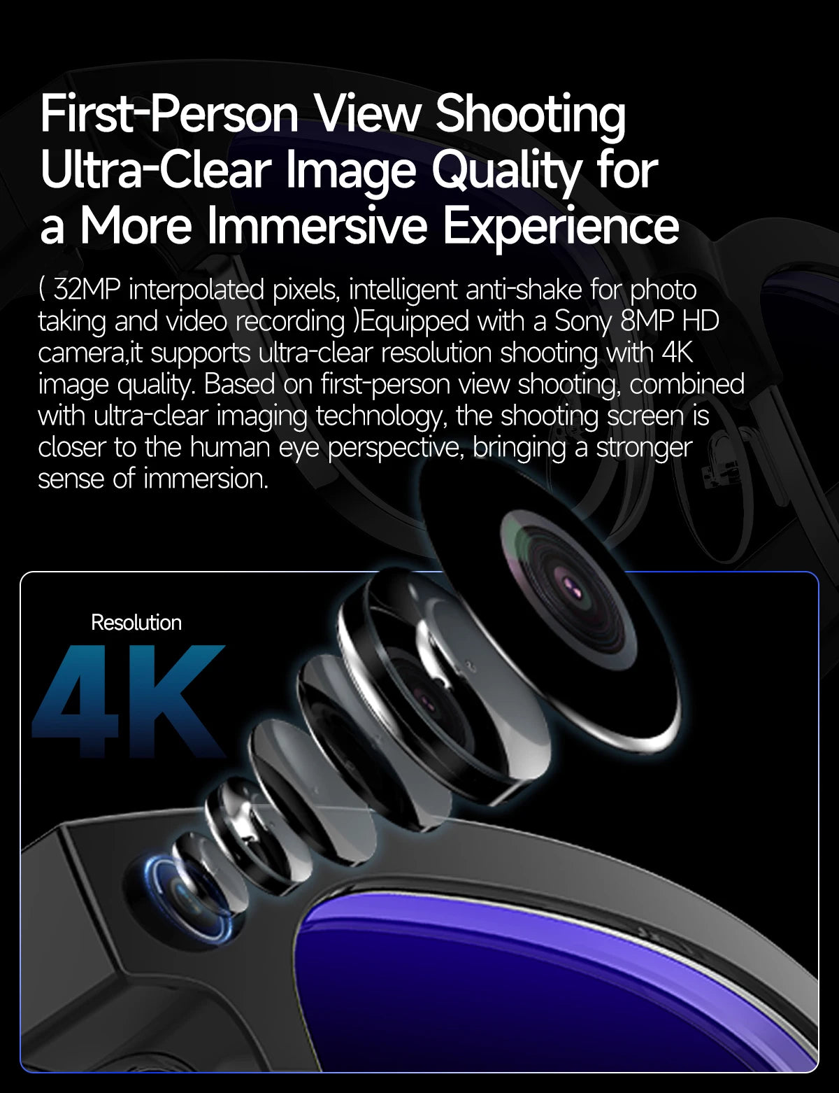 2026 AI Smart Glasses Men with 800W HD Camera Real-time Voice Translation & Call POV Video Recording Smart Eyewear Travel/Vlog
