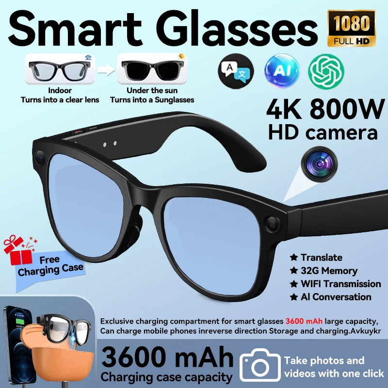 2026 AI Smart Glasses with 8MP Camera Video Recording 120+ Languages Translation Sunglasses Bluetooth Call Music Play Men Women