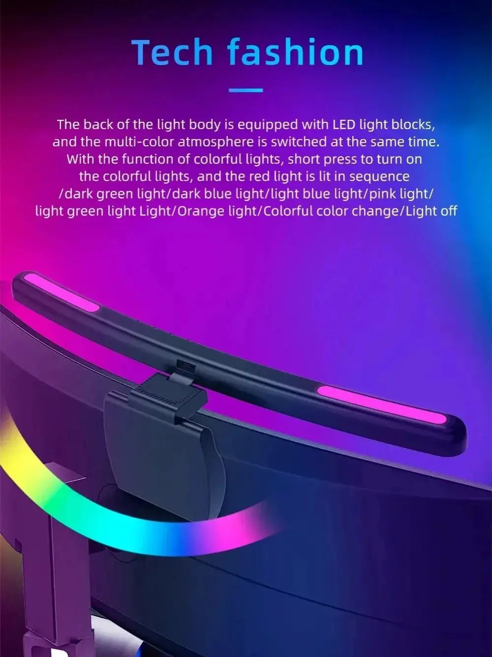 Curved Monitor Light Bar RGB Backlight for Screens, Computer Bar Lights with Color Temperature Brightness Stepless Dimming