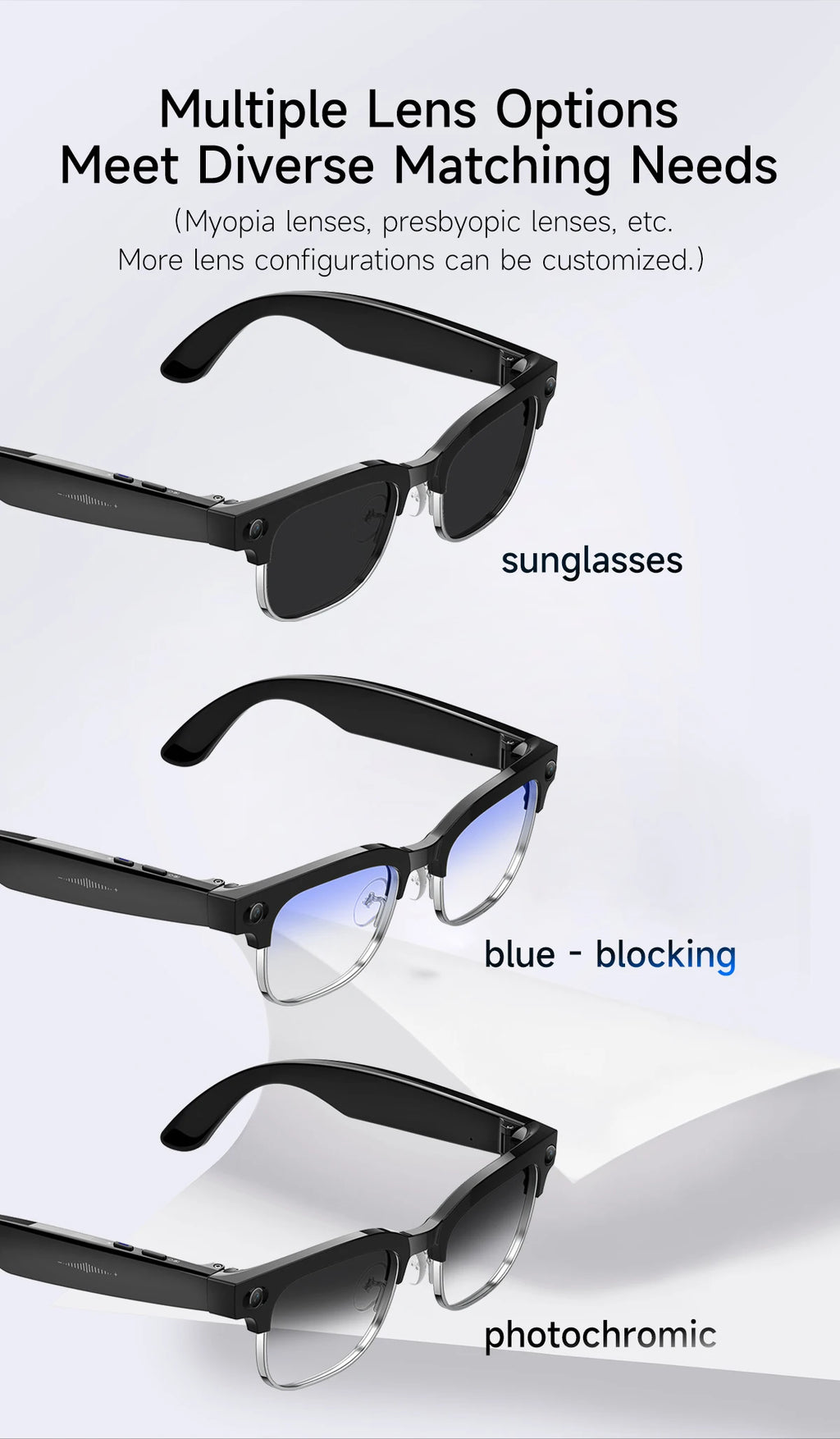 2026 AI Smart Glasses Men with 800W HD Camera Real-time Voice Translation & Call POV Video Recording Smart Eyewear Travel/Vlog