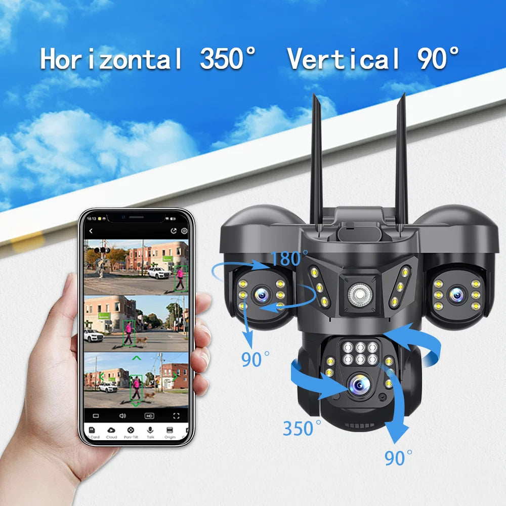 V380 Pro WiFi IP Camera Outdoor 15MP 8K Triple Lenses Triple Screens Security Video Monitor Night Vision Waterproof CCTV Cameras
