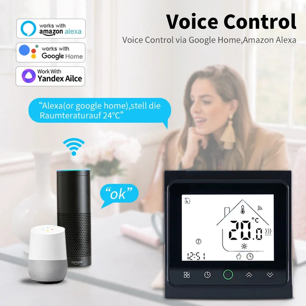 Smart WiFi Thermostat AC230V 3A 16A APP/Voice Control for Floor Heating with Digital LCD Display and Wall Mounted Installation