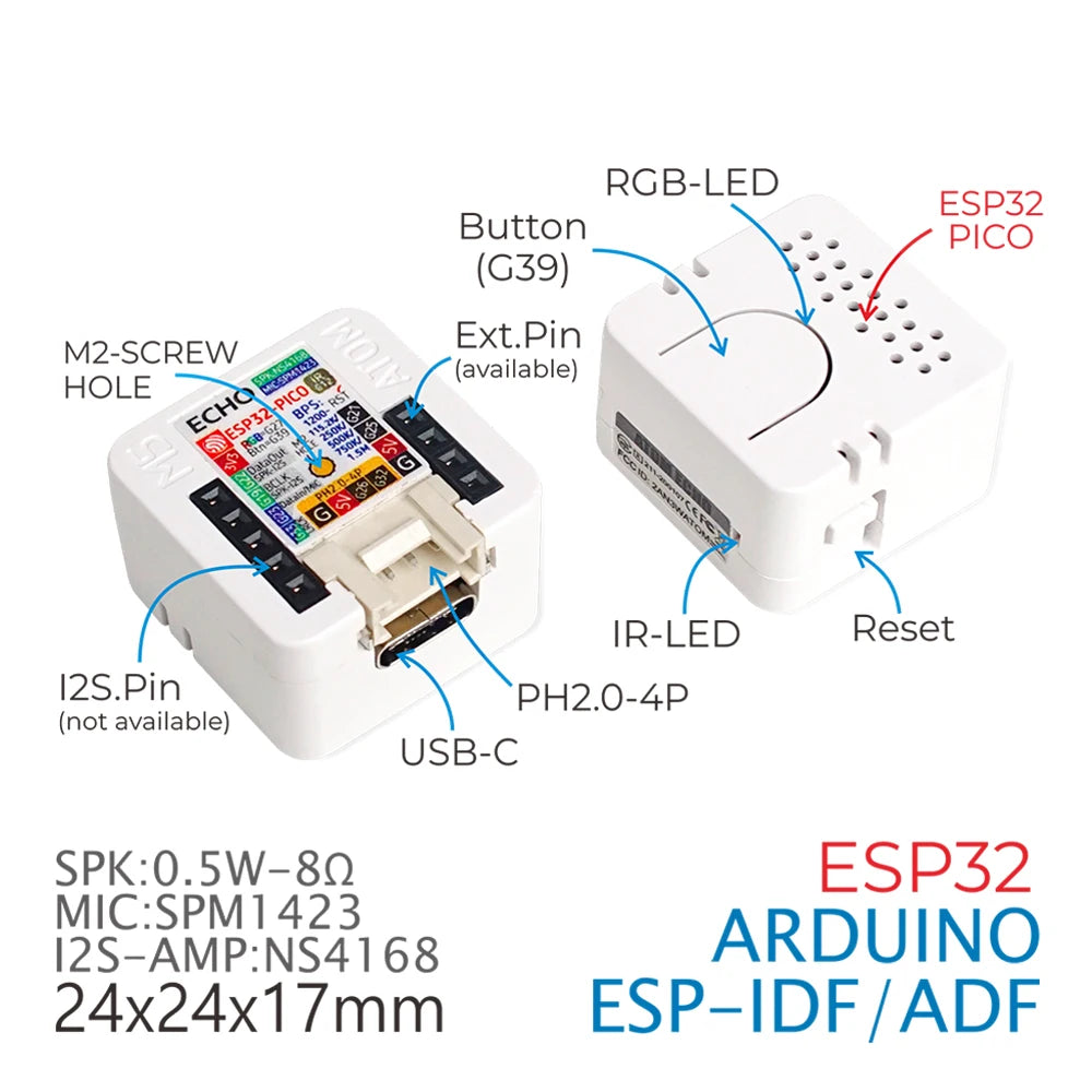 M5Stack Official ATOM Echo ESP32 Smart Speaker Development Kit
