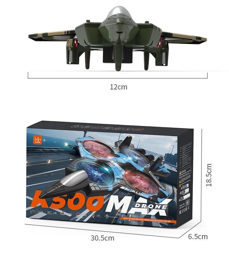 K500max Fighter Jet Quadcopter Drone Rolling Stunt Lights Rc Airplane no camera that can fly
