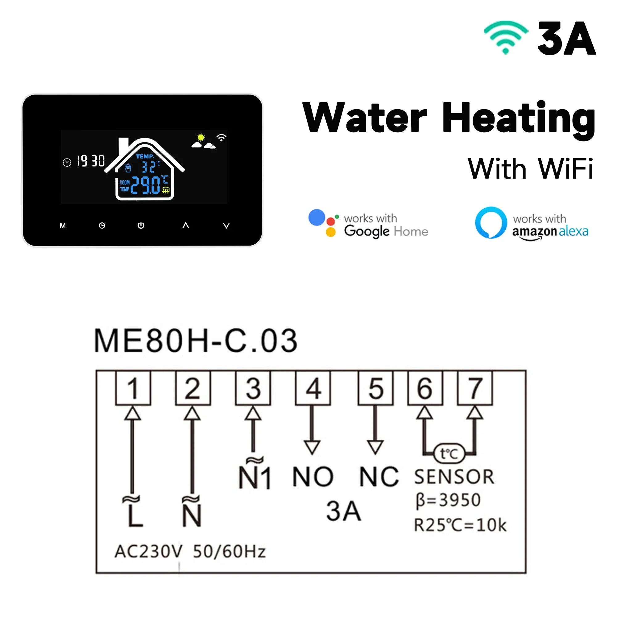 2024 New Smart Thermostat Tuya WiFi Temperature Controller Electric Floor Heating Plumbing LCD Display for Alice AlexaGoogleHome