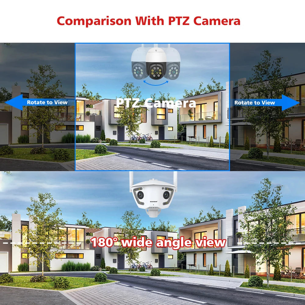 Wifi Surveillance Camera Outdoor 4MP POE Dual Lens 180° Ultra Wide Angle AI Human Detection Security Camera Camhipro APP