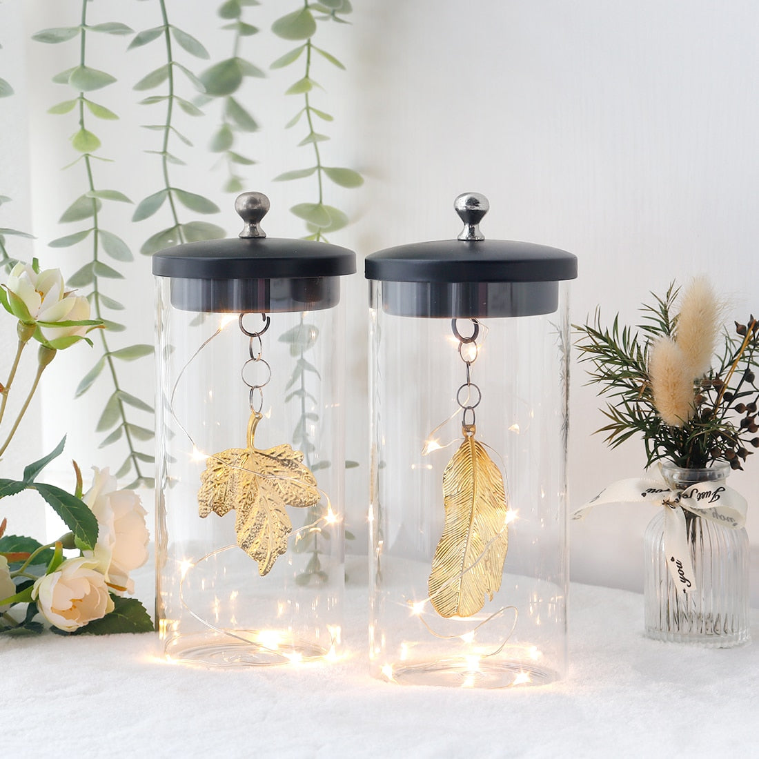 2Pcs Leaf Pendant Battery Powered Table Lamp