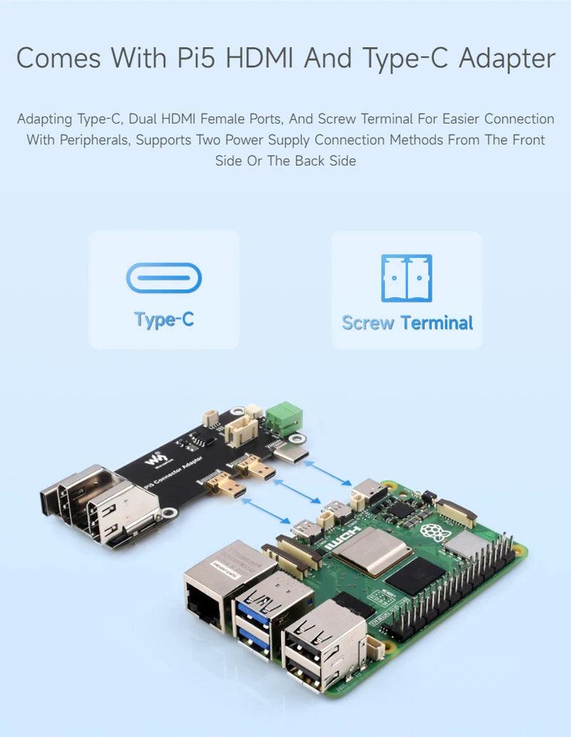 Raspberry Pi 5 All-In-One Mini-Computer Kit PCIe to 4-Ch USB3.2 Gen1 Ports Module BOX Aluminum Alloy Case for RPi 5