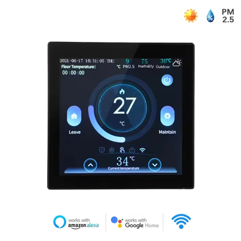WiFi Smart Thermostat with CO2 and Humidity Sensor Temperature Controller Work for Electric Floor Heating Water/Gas Boiler