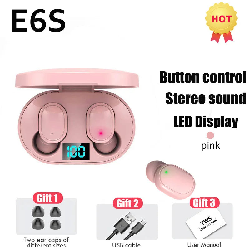 E6S Wireless Bluetooth Earphones TWS Bluetooth Headset Wireless Earbuds Noise Cancelling Headset With HD Microphone Headphones