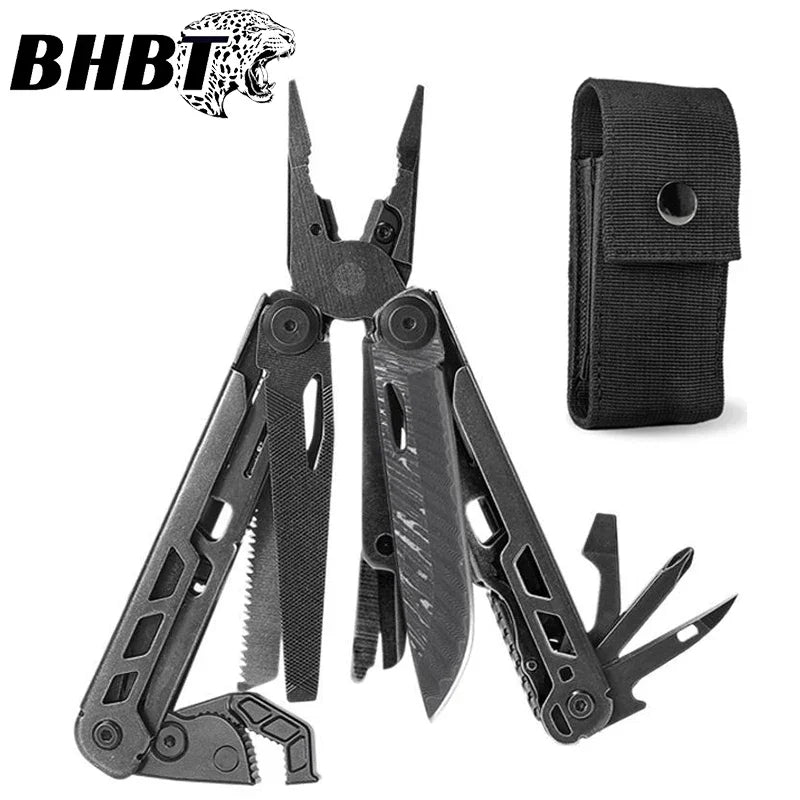 BHBT 15 in 1 Multi Tool Pliers Multi-functional Wrench with Damascus Knife Folding EDC Outdoor Survival Multi Tool Home Repair