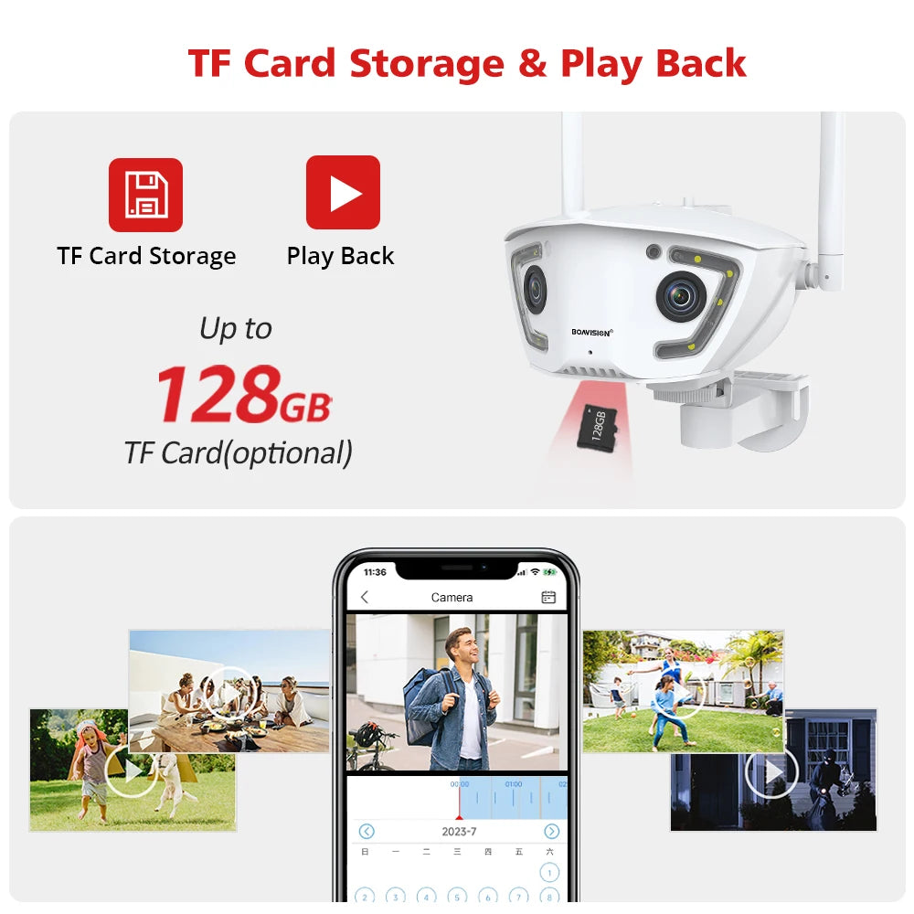 Wifi Surveillance Camera Outdoor 4MP POE Dual Lens 180° Ultra Wide Angle AI Human Detection Security Camera Camhipro APP