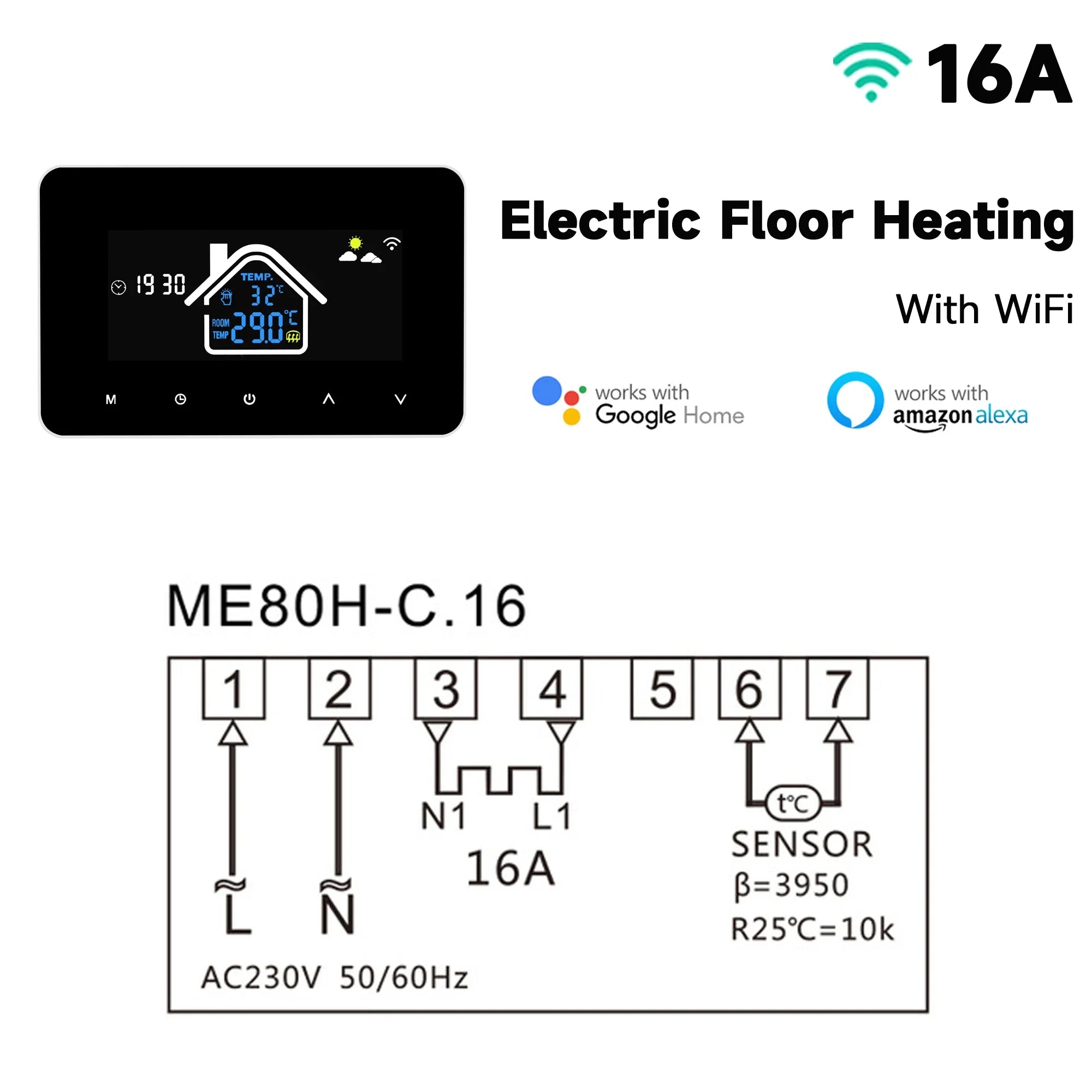 2024 New Smart Thermostat Tuya WiFi Temperature Controller Electric Floor Heating Plumbing LCD Display for Alice AlexaGoogleHome
