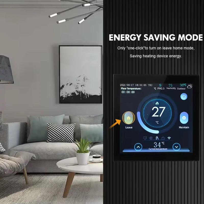WiFi Smart Thermostat with CO2 and Humidity Sensor Temperature Controller Work for Electric Floor Heating Water/Gas Boiler