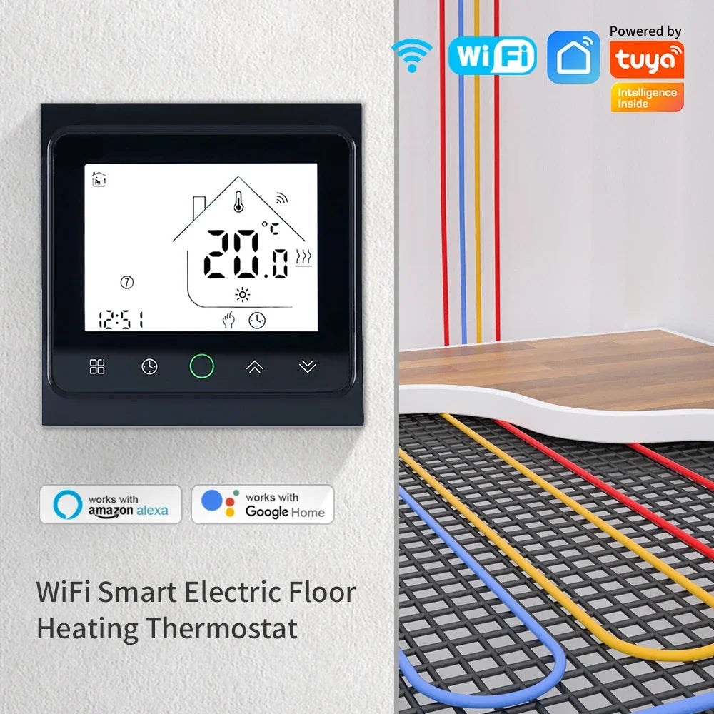 Smart WiFi Thermostat AC230V 3A 16A APP/Voice Control for Floor Heating with Digital LCD Display and Wall Mounted Installation