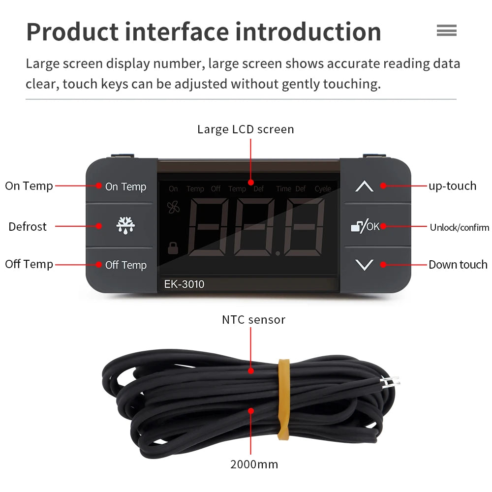 Digital Thermostat for Incubator Temperature Controller Heating Cooling Refrigeration Defrosting Fan Thermostat Relay Sensor