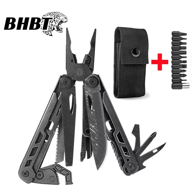 BHBT 15 in 1 Multi Tool Pliers Multi-functional Wrench with Damascus Knife Folding EDC Outdoor Survival Multi Tool Home Repair