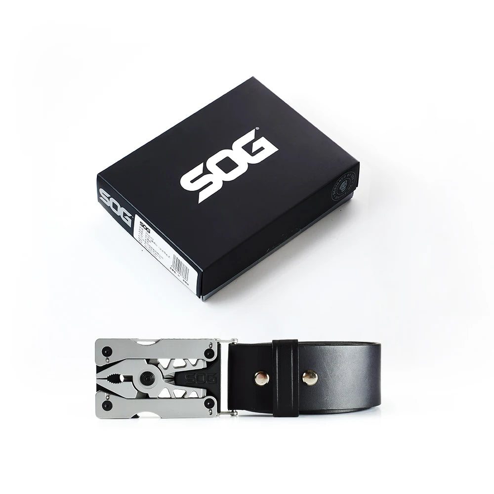 SOG Sync Mini Wearable Multitool Belt Buckle EDC Traveler Multi Tools Folding Pliers, Knife and 12 Survival Tools Kit For Men
