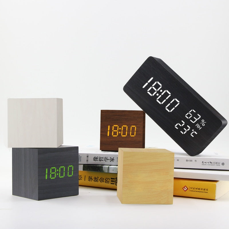 Table Voice Control Digital Wood Alarm Clock