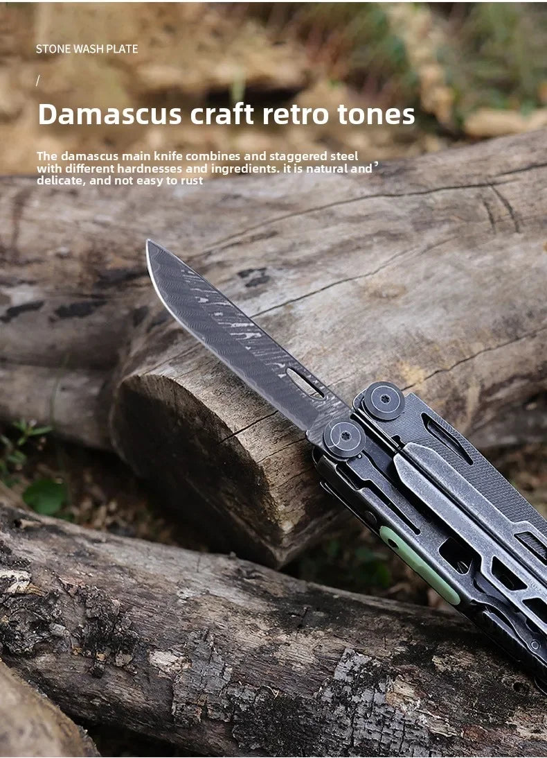 BHBT 15 in 1 Multi Tool Pliers Multi-functional Wrench with Damascus Knife Folding EDC Outdoor Survival Multi Tool Home Repair