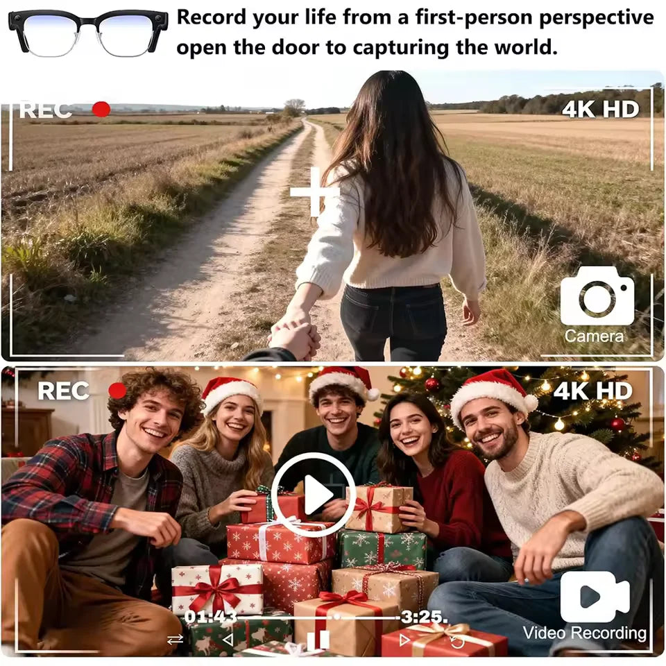 2026 AI Smart Glasses Men with 800W HD Camera Real-time Voice Translation & Call POV Video Recording Smart Eyewear Travel/Vlog